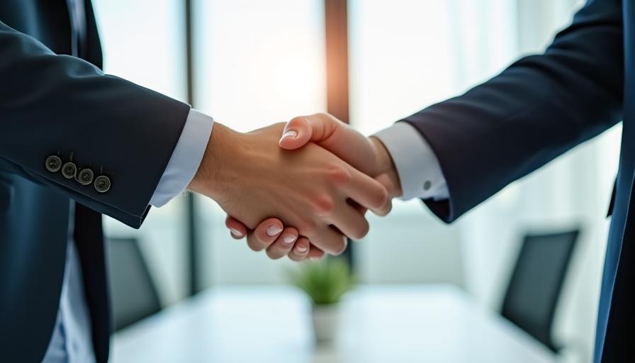 Close up of a professional handshake in a bright office